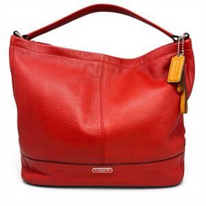 Coach Red Orange Leather Hobo Bag Slouchy Shoulder Everyday